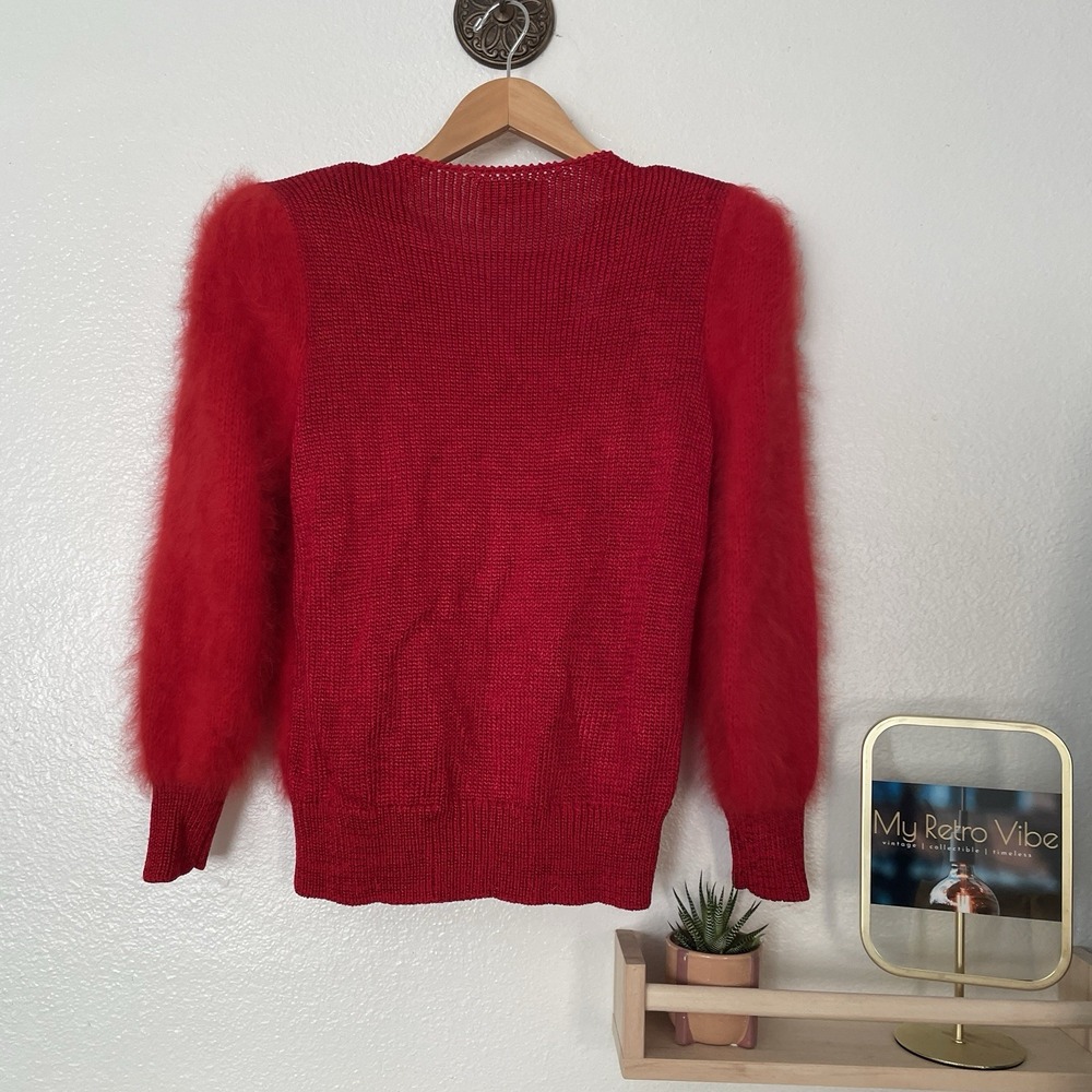 Vintage Red Angora Sweater Balloon Sleeves And Shoulder Pads - Picture 12 of 12